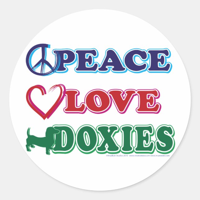 Pegatina Redonda Paz-Amor-Doxies-Dachsund (Anverso)
