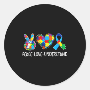 Pegatina Redonda Paz amor entender conciencia de autismo autista