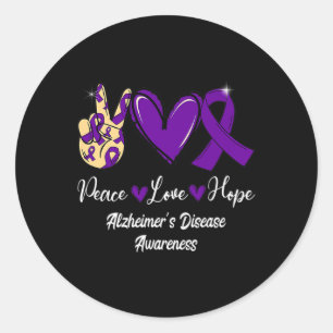Pegatina Redonda Paz Amor Esperanza Cinta Púrpura Alzheimer Enferme