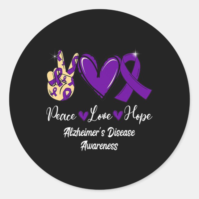 Pegatina Redonda Paz Amor Esperanza Cinta Púrpura Alzheimer Enferme (Anverso)