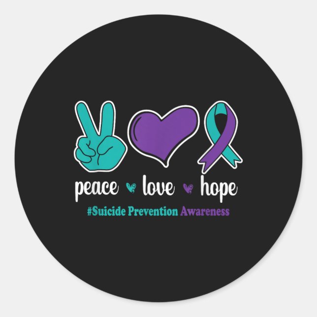 Pegatina Redonda Paz Amor Esperanza - Equipo de prevención del suic (Anverso)