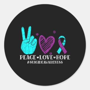 Pegatina Redonda Paz Amor Esperanza Feliz Prevención Conciencia Grá