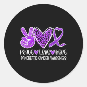 Pegatina Redonda Paz Amor Esperanza Leopardo Púrpura Cáncer Pancreá