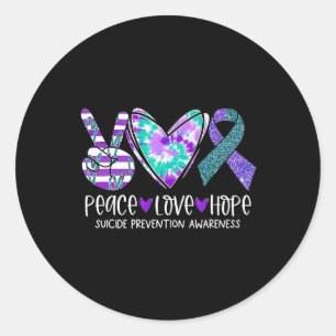 Pegatina Redonda Paz Amor Esperanza Prevención Suicidio Conciencia