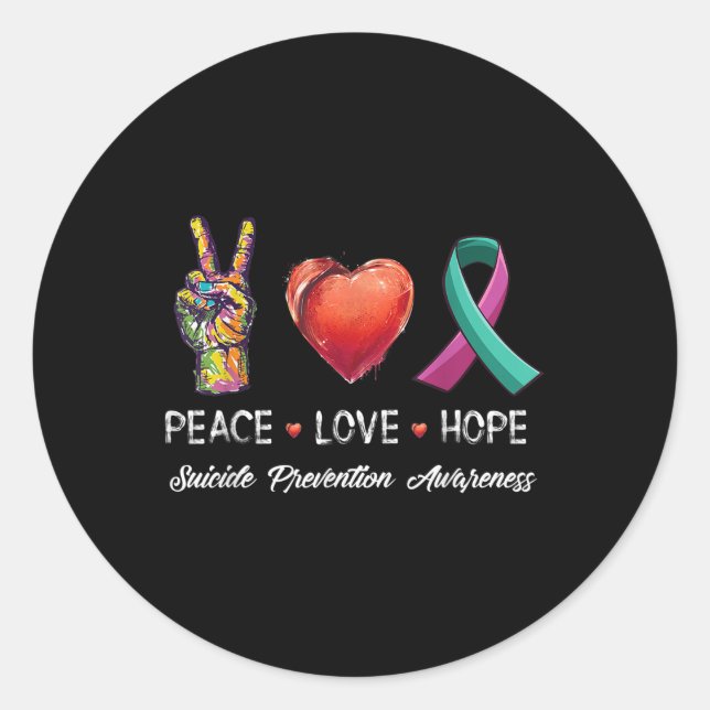 Pegatina Redonda Paz Amor Esperanza Prevención Suicidio Conciencia  (Anverso)