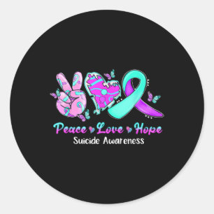 Pegatina Redonda Paz Amor Esperanza Purple & amp; Cinta Verde azula