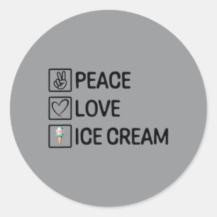 Pegatina Redonda Paz Amor Helado Divertido Amante Del Helado Postre
