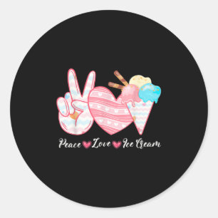 Pegatina Redonda Paz Amor Helado Lindo Para Chicas Comida De Verano