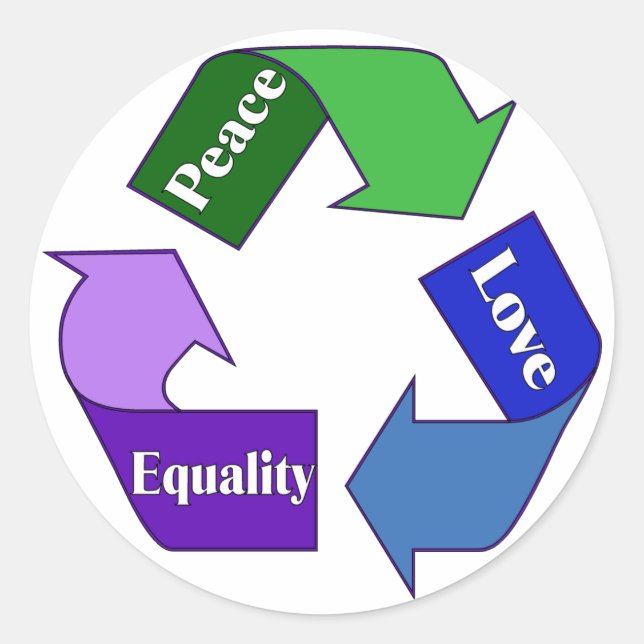 Pegatina Redonda Paz, amor, igualdad (Anverso)
