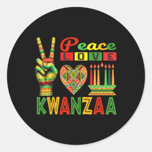 Pegatina Redonda Paz Amor Kwanzaa Patrimonio africano Arte cultural