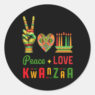 Pegatina Redonda Paz Amor Kwanzaa Patrimonio Africano Arte Cultural