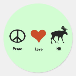 Pegatina Redonda Paz Amor Nuevo Hampshire