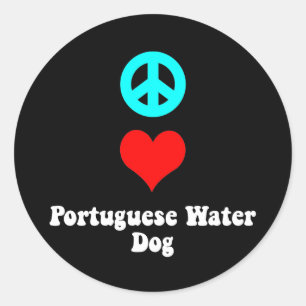 Pegatina Redonda Paz amor Perro de Agua Portugués