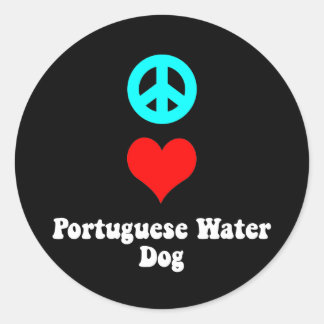Pegatina Redonda Paz amor Perro de Agua Portugués