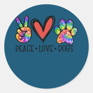 Pegatina Redonda Paz Amor Perros Paws Tie Dye Rescate Animal Arcoir