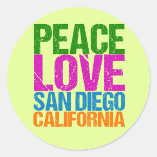 Pegatina Redonda Paz Amor San Diego California