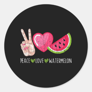 Pegatina Redonda Paz Amor Sandía Divertido Verano Amante De La Frut