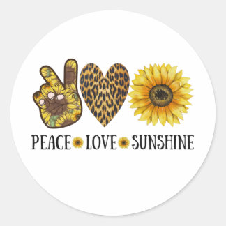 Pegatina Redonda Paz Amor Sunshine, girasol, flor