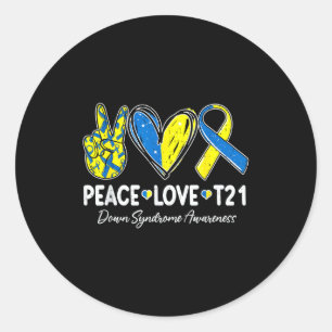 Pegatina Redonda Paz amor t21 conciencia del síndrome de Down triso