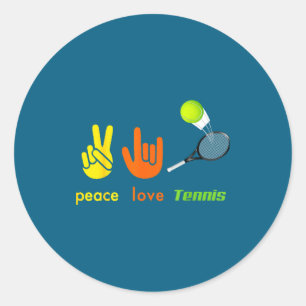 Pegatina Redonda Paz Amor Tenis Divertido Tenis Amantes Señal De Ma