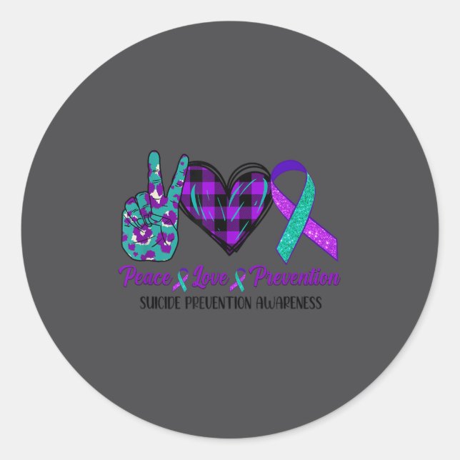 Pegatina Redonda Paz Amor Vida Conciencia de Suicidio Mujer Semi Do (Anverso)
