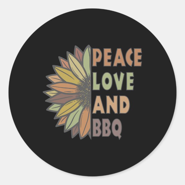 Pegatina Redonda Paz Amor Y Bbq (Anverso)