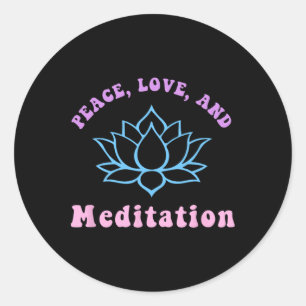 Pegatina Redonda Paz Amor Y Meditación Yoga Retro Moderno Nueva Era