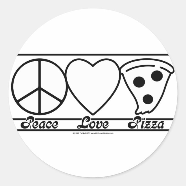 Pegatina Redonda Paz Amor y Pizza (Anverso)
