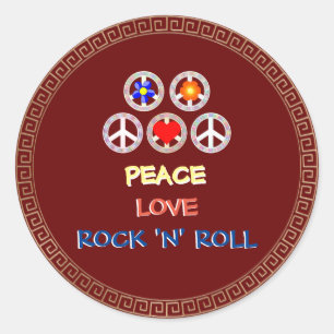Pegatina Redonda Paz, amor y rock 'n' Roll