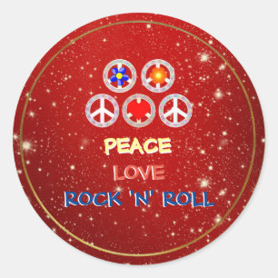 Pegatina Redonda Paz, amor y rock 'n' Roll