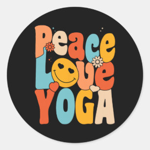Pegatina Redonda Paz Amor Yoga Retro Mamás Yoga Abuela Yoga