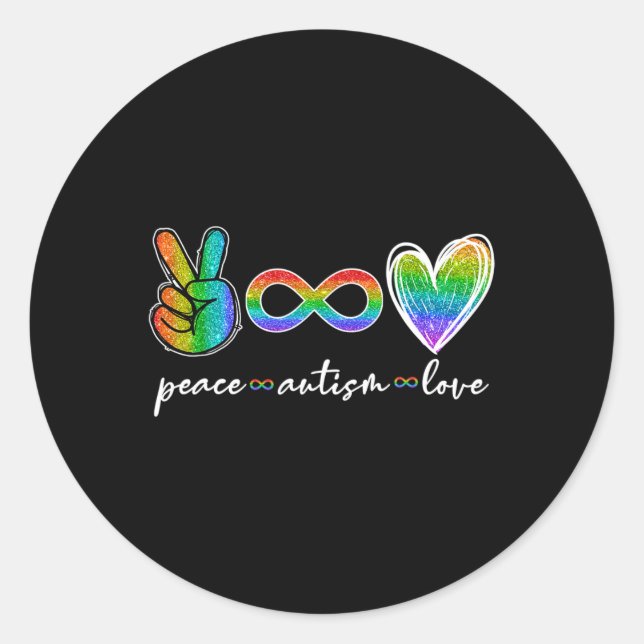 Pegatina Redonda Paz Autismo Amor Infinito Símbolo Autismo Concienc (Anverso)