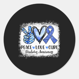 Pegatina Redonda Paz blanqueada Amor Cure Gray Blue Ribbon Diabetes