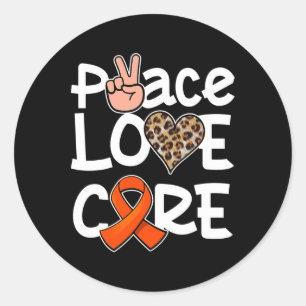 Pegatina Redonda Paz Cura de Amor Naranja Ribbon Leukemia Concienci