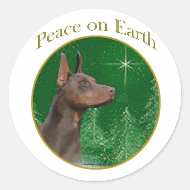 Pegatina Redonda Paz de Doberman Pinscher (Anverso)