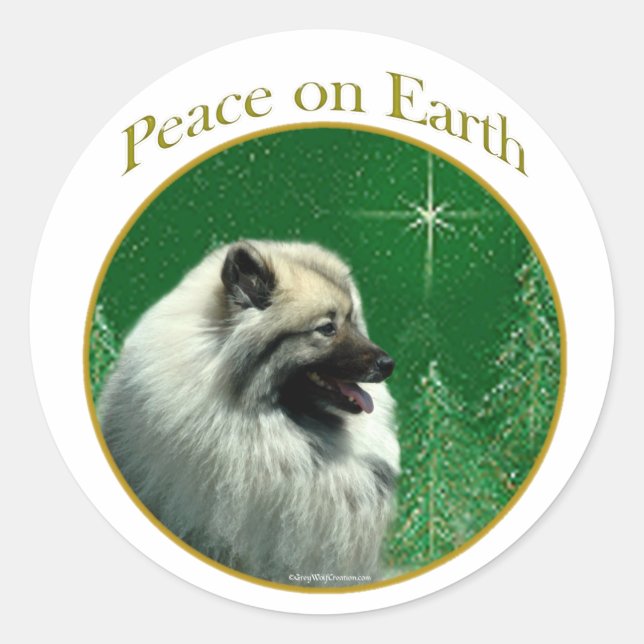 Pegatina Redonda Paz de Keeshond (Anverso)