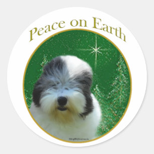 Pegatina Redonda Paz de Sheepdog en inglés