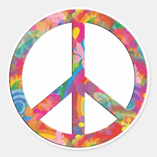 Pegatina Redonda Paz del poder de las flores (Anverso)