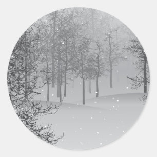 Pegatina Redonda Paz en escena gris de la nieve de la tierra