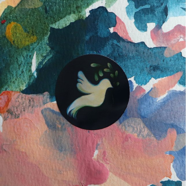 Pegatina Redonda Paz en la Tierra, paloma de esperanza (Subido por el creador)