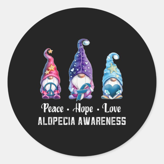 Pegatina Redonda Paz Esperanza Amor Gnomes Alopecia Conciencia (Anverso)