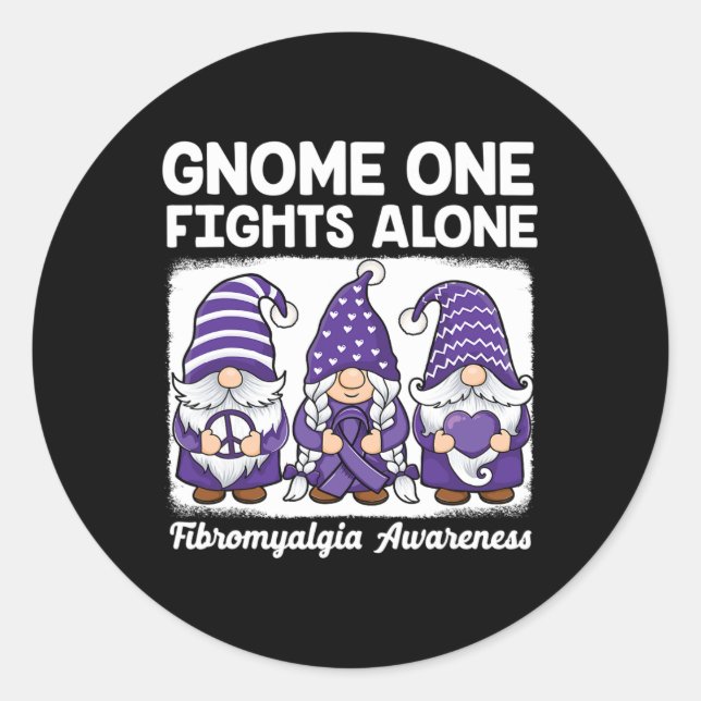 Pegatina Redonda Paz Esperanza Amor Gnomes Cinta Púrpura Fibromialg (Anverso)