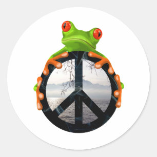 Pegatina Redonda paz frog1