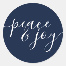Pegatina Redonda Paz Moderna Y Alegría A Los Navidades Blancos Azul