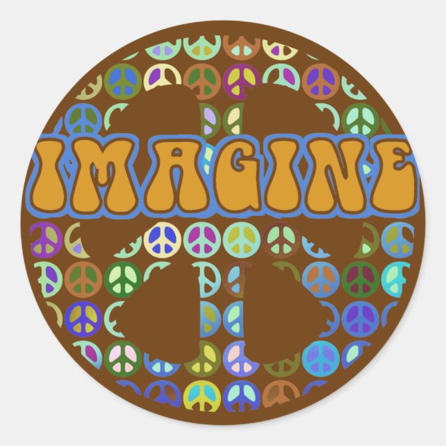 Pegatina Redonda Paz Mundial - Retro (Anverso)