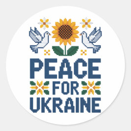 Pegatina Redonda Paz para Ucrania arte popular de piano