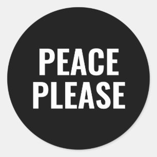 Pegatina Redonda Paz por favor contra la guerra minimalista blanco 