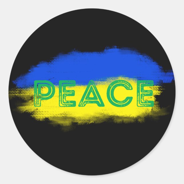 Pegatina Redonda PAZ por Ucrania contra la guerra sin guerra (Anverso)