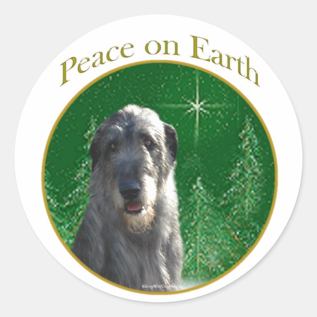 Pegatina Redonda Paz Wolfhound en Irlanda (Anverso)