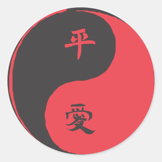 Pegatina Redonda Paz y amor Yinyang (Anverso)